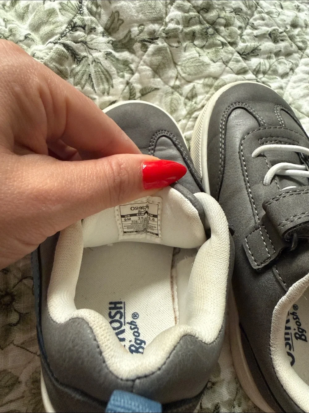 OshKosh B'gosh Grey Kids Velcro Sneakers with Blue Accent